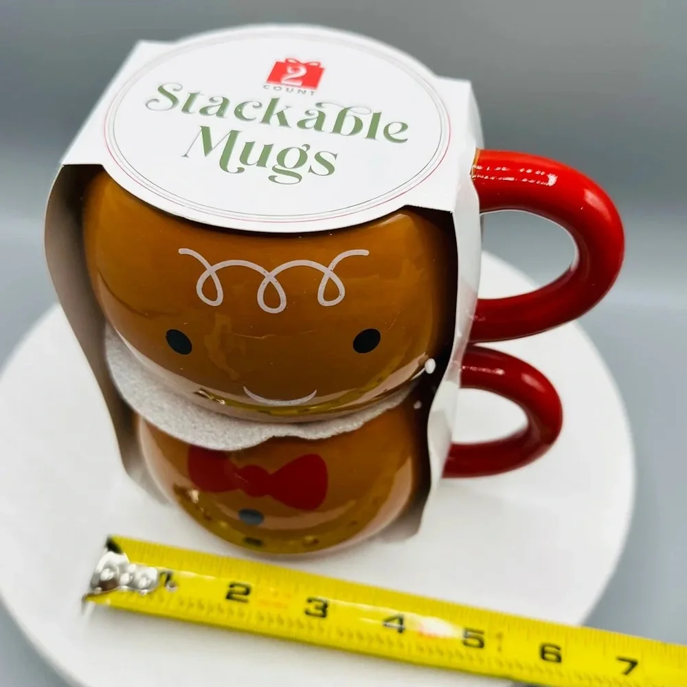 🆕 Target Stackable Gingerbread Man Mugs Set of 2 Mugs, Christmas Holiday Decor